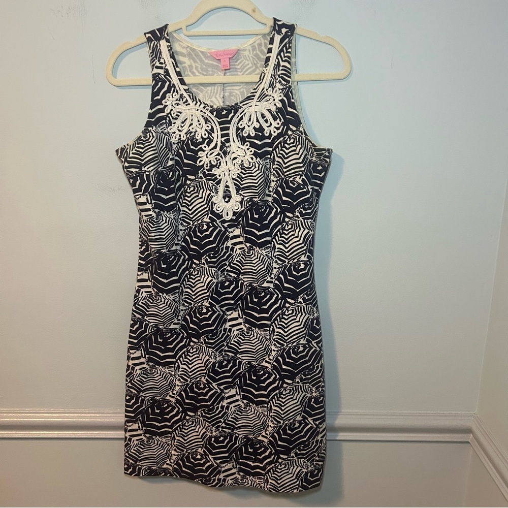 Lily Pulitzer Navy Blue & White Umbrella Print Sleeveless Foster Shift Dress